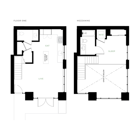 Floor plan for 1 bed, 1 bath, 648 sqft